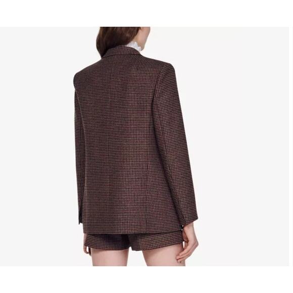 SANDRO Tomy Single-Breasted Houndstooth Wool-Blend Blazer Women's EU 36 / US 4 - Picture 2 of 16